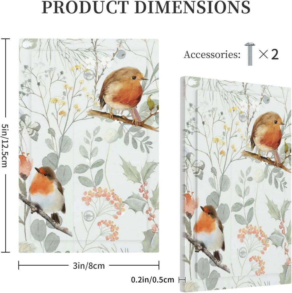 Light Switch Cover Plate Red Floral Berries Colorful Bird Plant 1 Gang No Device Blank Electrical Wall Plates Faceplate Decorative Switch Plate For Bed Room Living Room Decor