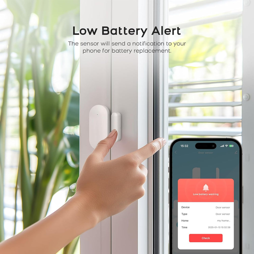 Door Alarm Window Sensors, Door Open Alarm Long Battery Life Wireless for Security Real-Time Notification WiFi Contact Sensor App Control No Monthly Fee, White (3-Pack)