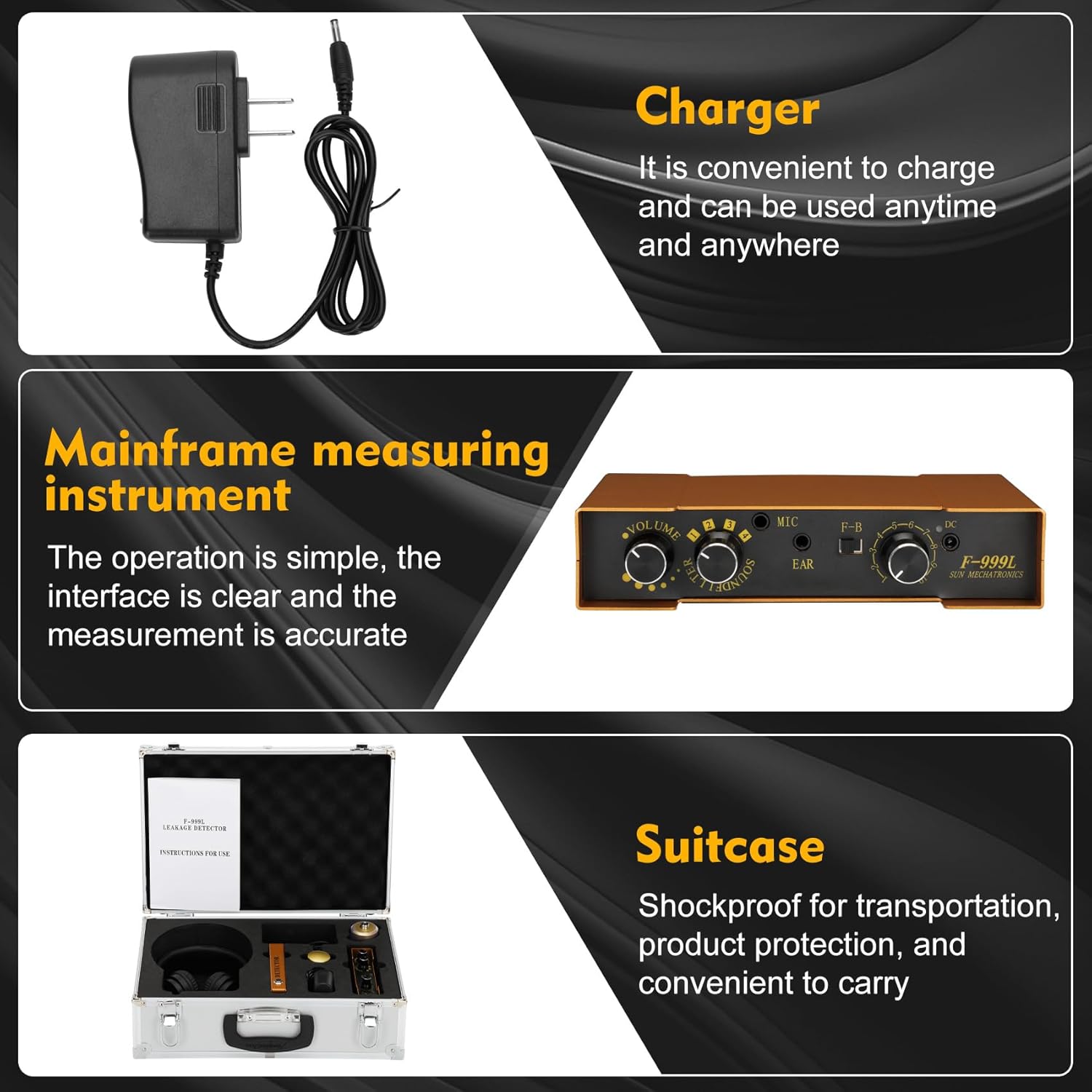 Underground Water Leak Detector, Water Pipe Leak Detector, Two Size Sensors Precise Positioning, High-Sensitivity Digital Display Leakage Sensor, Carrying Case