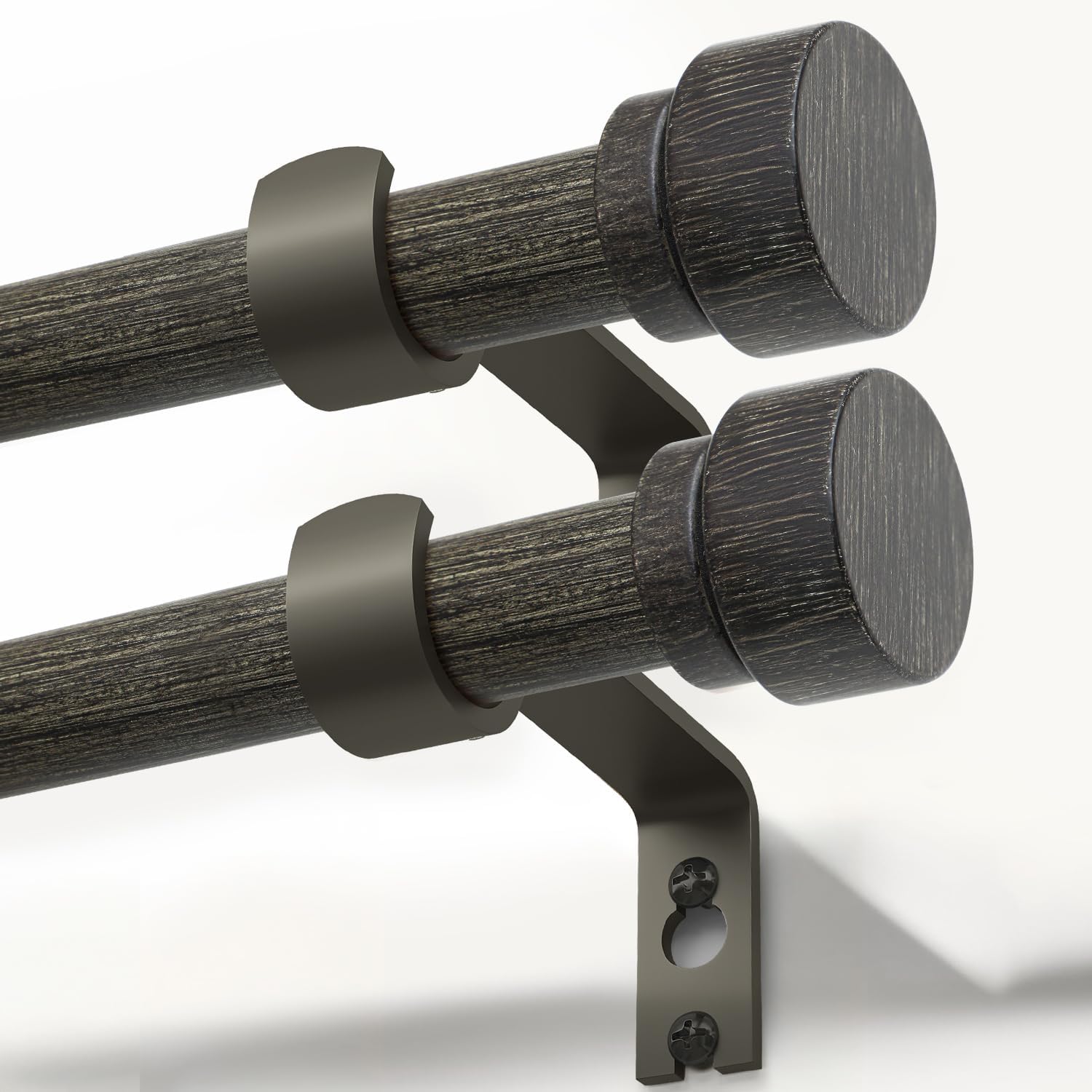 2 Pack Black walnut wood Grain Curtain Rods for Windows 72 to 144 Inches 1" Diameter Heavy Duty Window Curtain Rod Adjustable with Solid Finials for Living Room Bedroom Kitchen Farmhouse Outdoor