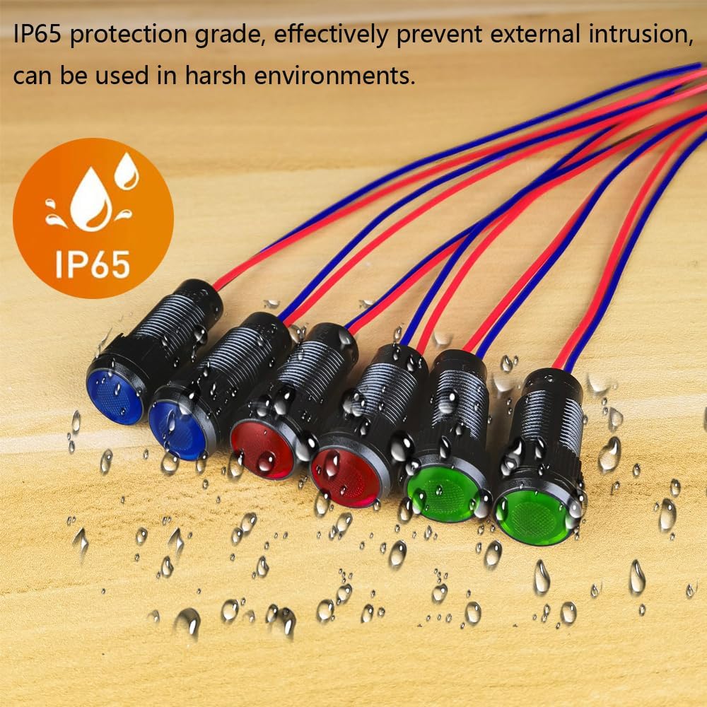 6pcs Red/Blue/Green LED Indicator Pilot Light 110VAC Mounting Hole Size 10mm(Flame Retardant Plastic Shell)