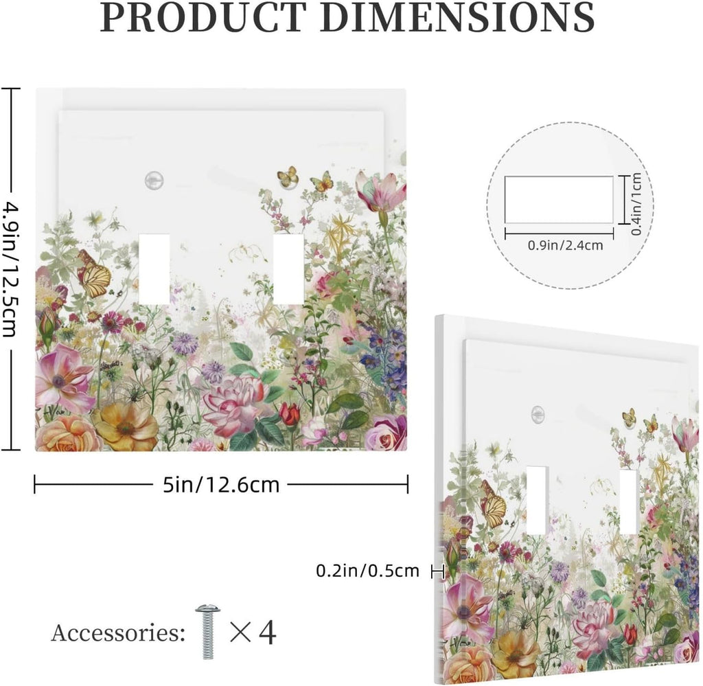 Decorative Switch Plates Boho Wildflower Colorful Floral Butterfly 2 Gang Double Toggle Outlet Light Switch Cover Wall Plate Electrical Faceplate For Bed Room Living Room Decor