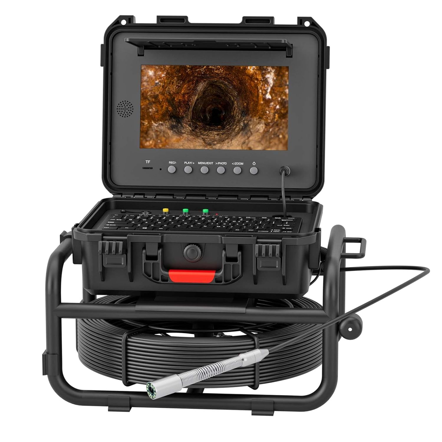Sanyipace Sewer Camera Self Leveling, Drain Camera 100FT/30M with Meter Counter, 10" HD 1080p Plumbing Cameras with 12 LEDs, IP68 & 32GB DVR, Industrial Endoscope for Duct Sewer Line Pipe Inspection