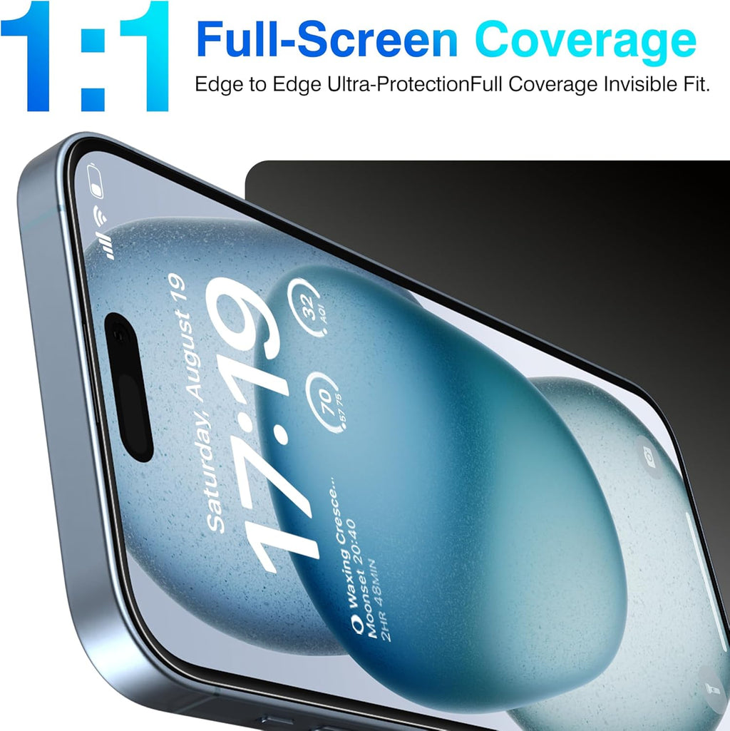 EZ-GLAZ- 4 Pack for iPhone 15 Screen Protector [6.1"] With 2 Pack Camera Lens Protector, 9H+ Hardness 12FT Military Grade Shatterproof Scratch Resistant Durable Tempered Glass Film with Flawless Fit Kit, HD Clear