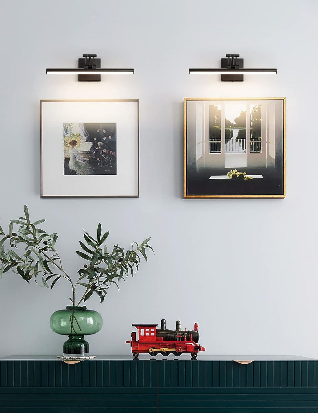 Joossnwell LED Picture Lights for Paintings Dimmable 15.5 Inch Long Hard-Wired Art Lights for Paintings Black Gallery Light with Adjustable Swing Arm Artwork Display Lamps 7W 3000K Warm White