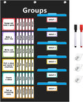 REGELETO Small Group Management Pocket Chart with 96 Cards Classroom Jobs Chart Small Group Organizer and on Task for School Teacher Homeschool Learning Supplies (Black)