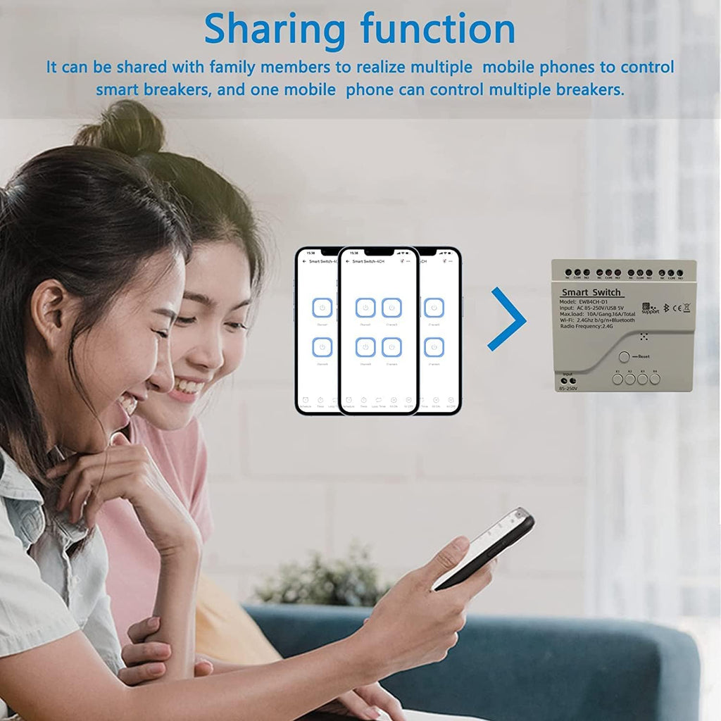 4 Channel Smart Switch, Momentan/Locking WiFi Relay, eWeLink App Bluetooth Control Switch, DIY Smart Home, Compatible with Alexa Google Home