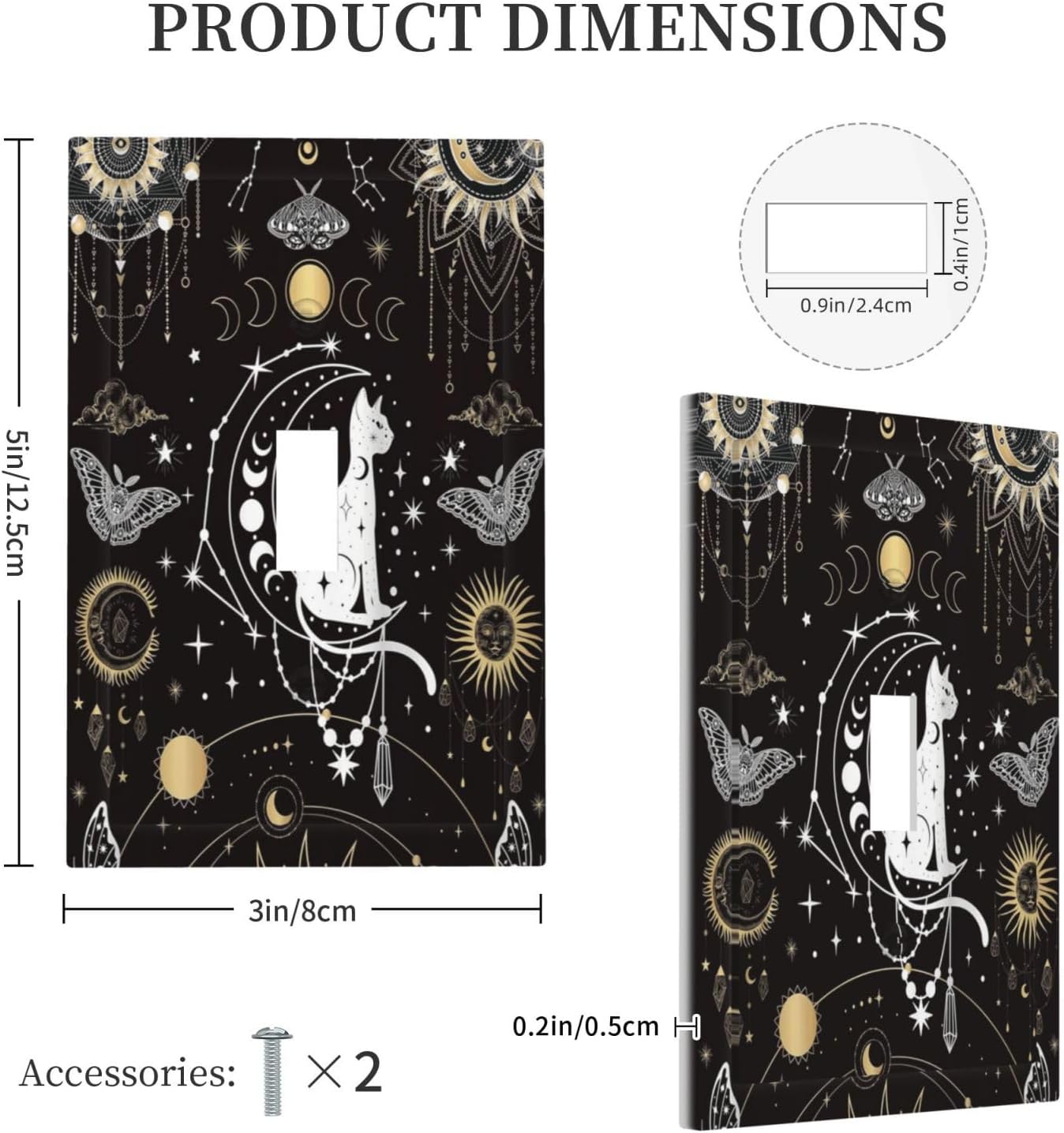 White Cat Tarot Moon Phases Moth Celestial Gothic Decorative Light Switch Cover 1 Gang Single Toggle Device Electrical Faceplate Switchplates Decorator Outlet Wall Plate for Kids Room Bedroom Decor