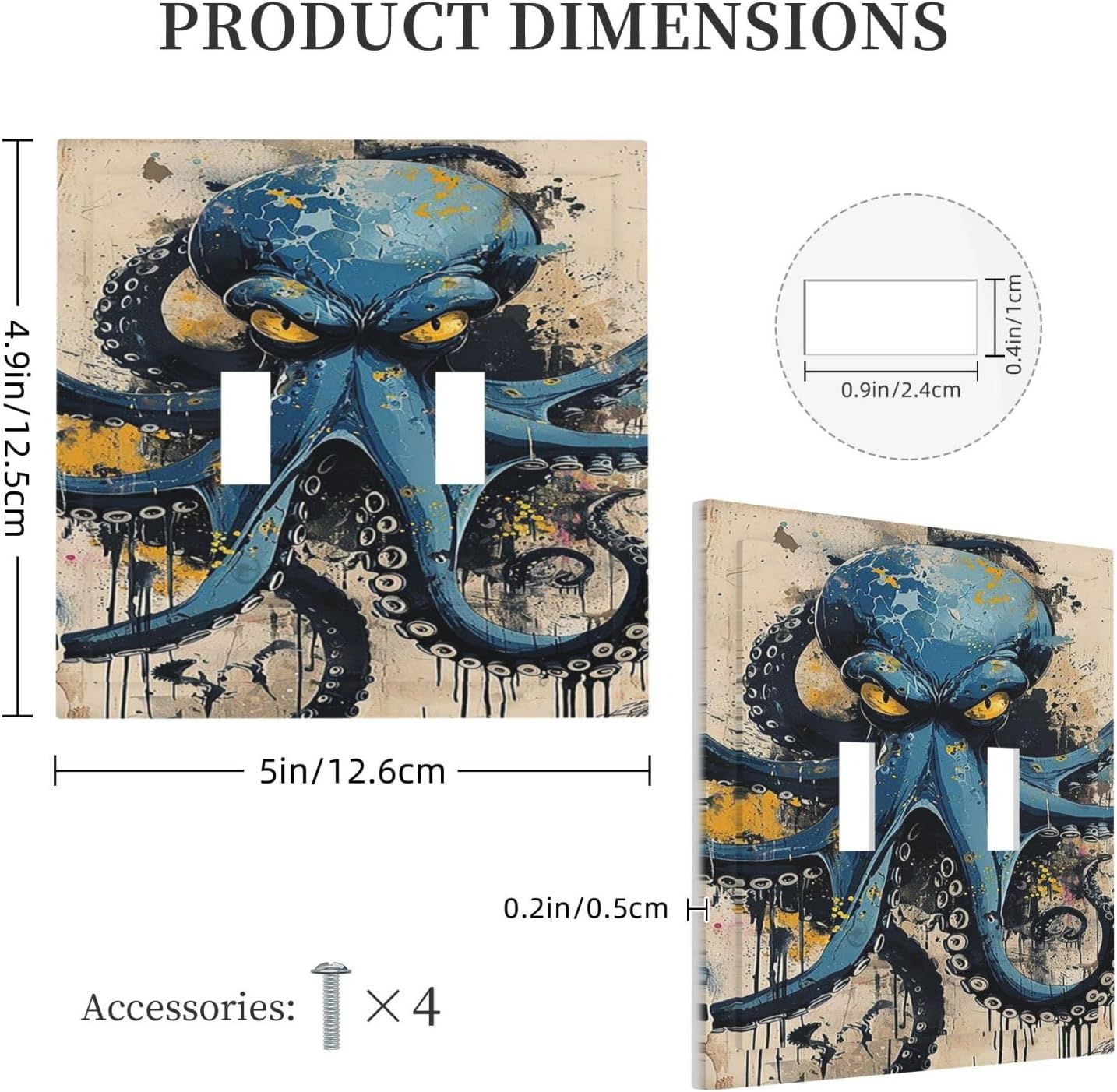 Decorative Switch Plates Nautical Vintage Blue Octopus Yellow Eyes Oil Watercolor 2 Gang Double Toggle Outlet Light Switch Cover Wall Plate Electrical Faceplate for Kids room Nursery Decor