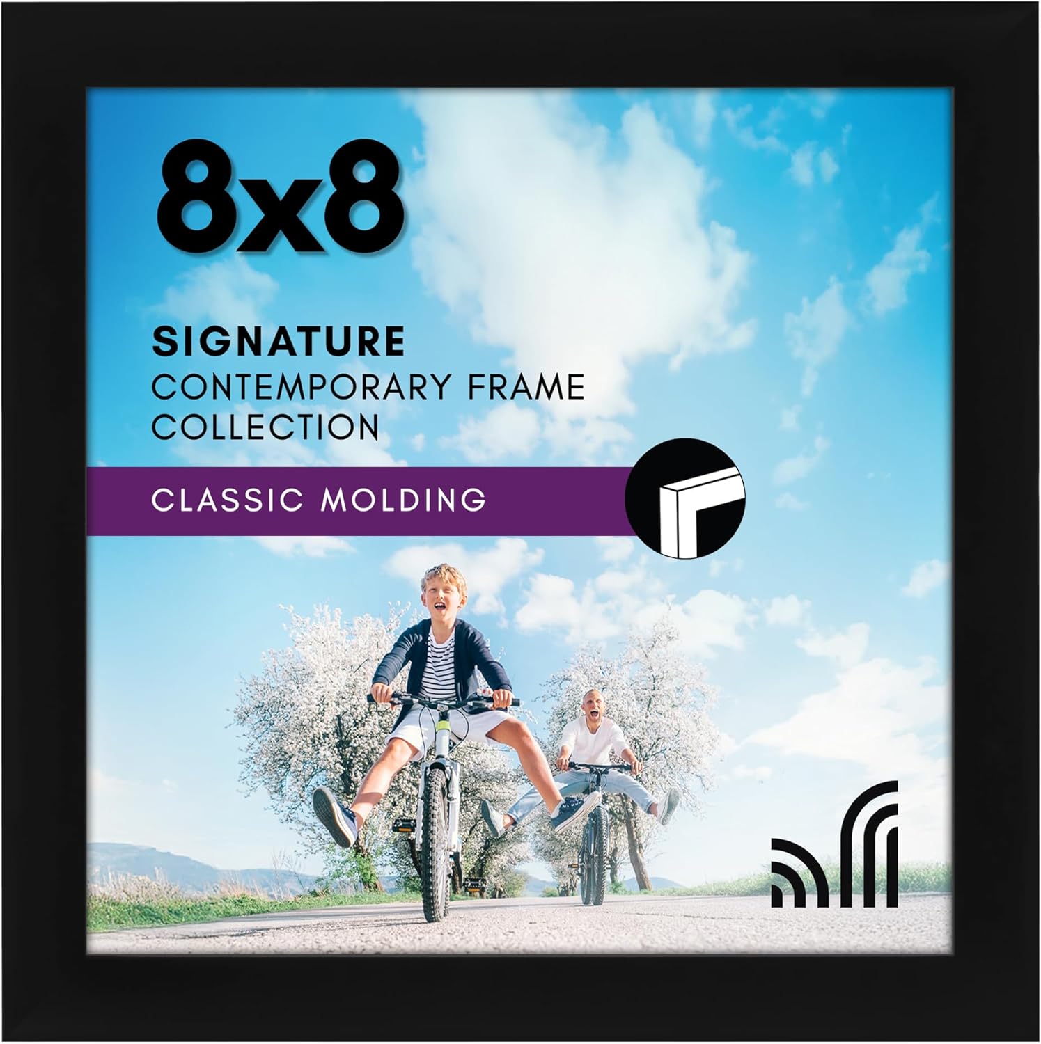 Americanflat 8x8 Picture Frame with Shatter-Resistant Glass - Signature Collection - Gallery Style Frames Made of Engineered Wood - Square Frame for Tabletop and Wall Display - Black