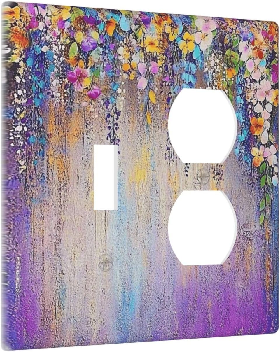 Colorful Country Flower Wildflower Floral Wallplates 1 Toggle 1 Duplex Switch Plate Electrical Gfci Faceplate Decorative Light Switch Covers For Bed Room Living Room Decor