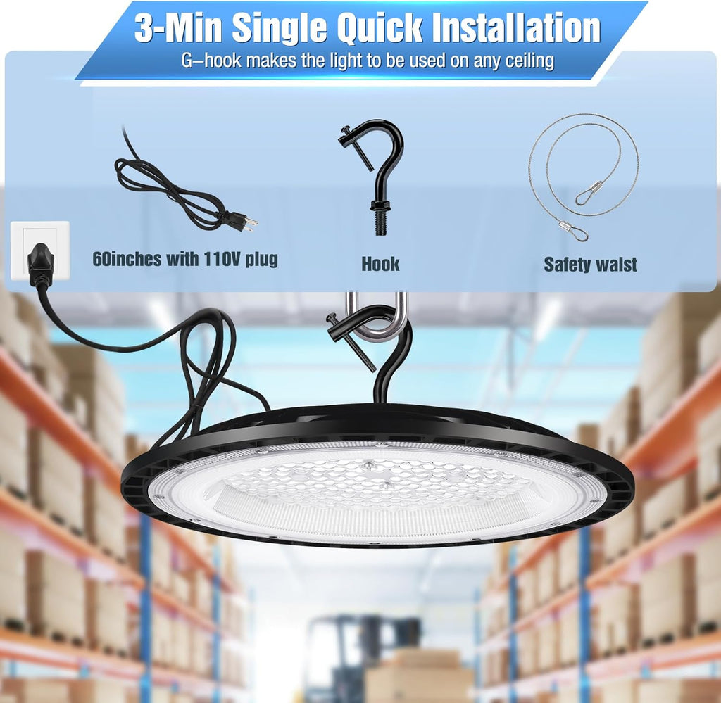 6 Pack 400W UFO Led High Bay Light Fixture,120v,5000K Daylight Commercial Shop Bay Lighting,61000LM,[1750W MH/HPS Equiv.] US Plug Area Lighting for Warehouse/Barn/Gym/Factory/Workshop
