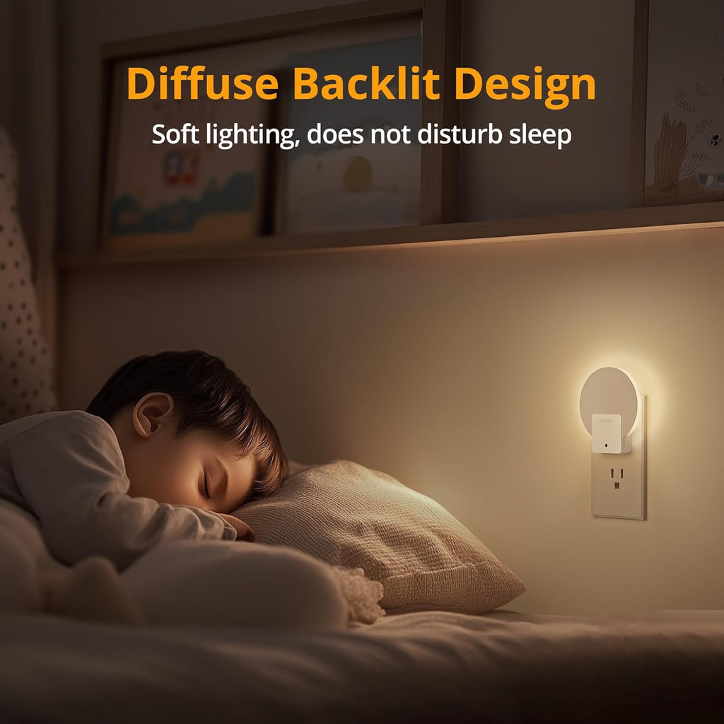 Lyridz Plug in LED Backlit Night Light with Auto Dusk to Dawn Sensor, 1-50 LM Dimmable Warm White Nightlight Indoor for Bedroom, Bathroom, Kids Room, Pet House, Kitchen, Stairs, Hallway, 4 Pack