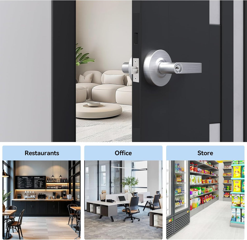 BSEED Keyed Entry Commercial Door Lever Lock, Heavy Duty Grade 2 Lever Handle, ADA Compliant, UL 3 Hour Fire Rated, Non-Handed, Satin Chrome Finish, 2-3/4" Backset for Office & Exterior Doors