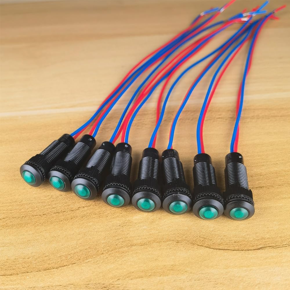 8pcs Green LED Indicator Pilot Light 110VAC Mounting Hole Size 8mm(Flame Retardant Plastic Shell)