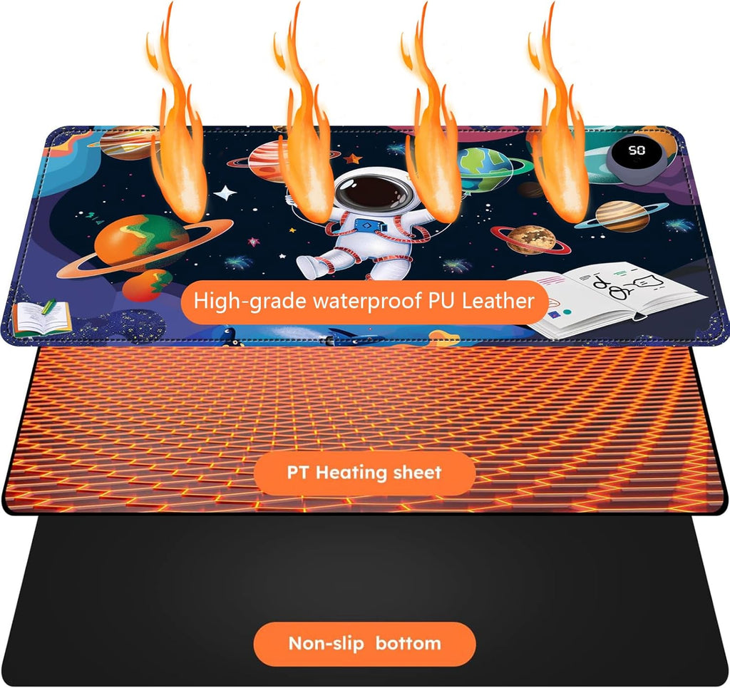 Heated Mouse Pad with 3 Levels Heated & 3 Hours Auto Shut-Off Mouse Pad for Warming Hands in Office Home, 31.5" x 13"Large Safe Desk Mat Hand Warmer，Cute Astronaut