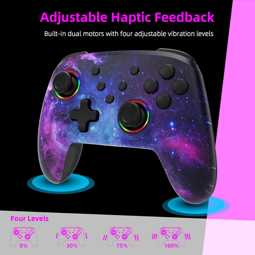 NexiGo Wireless Controller (No Deadzone) for Switch 2 and Switch, Bluetooth Controllers for Nintendo Switch with Vibration, Motion, Turbo and LED Light (Cosmic Nebula)