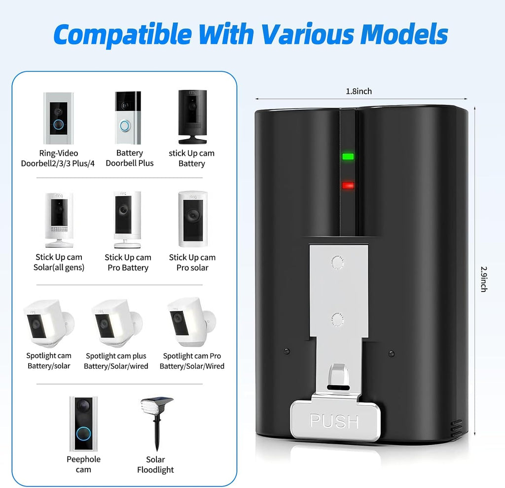 Ring Battery 4-Pack with Charger Station - 6040mAh Li-ion Replacement for Doorbell 2/3/4, Stick Up Cam, Spotlight Cam (Battery x4+Charger x1)