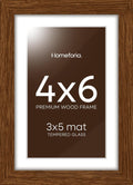 Homeforia 4x6 Brown Picture Frame, High End Dark Oak 4x6 Wooden Frames with Mat 3x5 Photo, 4 x 6 Walnut Wood Frame Matted to 3 x 5 Print, 6x4 Wall or Tabletop Frame, Tempered Glass, Wall Kit, Set of 1