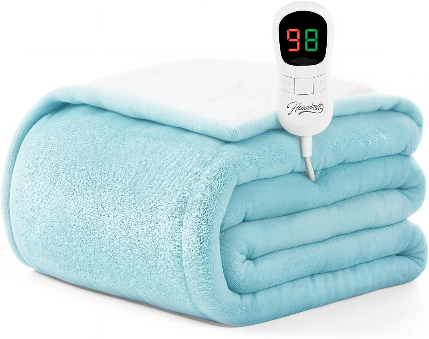 Homemate Electric Heated Blanket Twin Size - 62"x84" Heating Blanket Twin Size 1/2/4/6/8 Hours Auto-Off 10 Heat Level Over-Heat Protection Flannel Sherpa ETL Certification