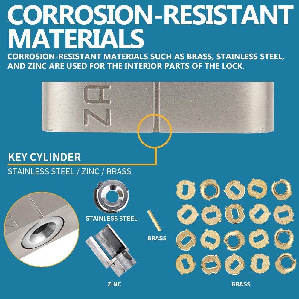 J45S keyed Alike Padlocks, Heavy Duty Stainless Steel Shackle Lock, 18 Keys, Waterproof and Rustproof Storage, Warehouses, Garage, Outdoors, 6-Pack