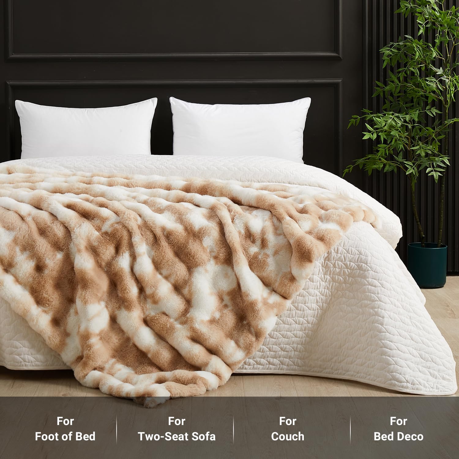 SAPHREAS Faux Fur Throw Blanket for Couch, Fluffy Fuzzy Bubble Blanket for Sofa Bed Living Room, Decor Soft Cozy Gifts for Women Men, 60x80” Tie Dye Khaki