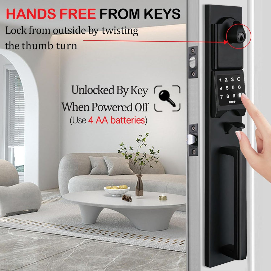 NEWBANG Right-Handed Matte Black Electronic Smart Handleset with Keypad Lock for Double Front Door（Keys Reserved）,MDHST2016DB-E-SET-RH