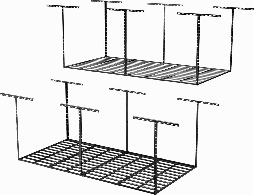 SunsGrove 4x8 Garage Storage Overhead Rack Organization, Adjustable Ceiling Mounted Storage Racks, 800LBS Weight Capacity, 22"-40" Ceiling Dropdown, 2 Pcs, Hammertone Black