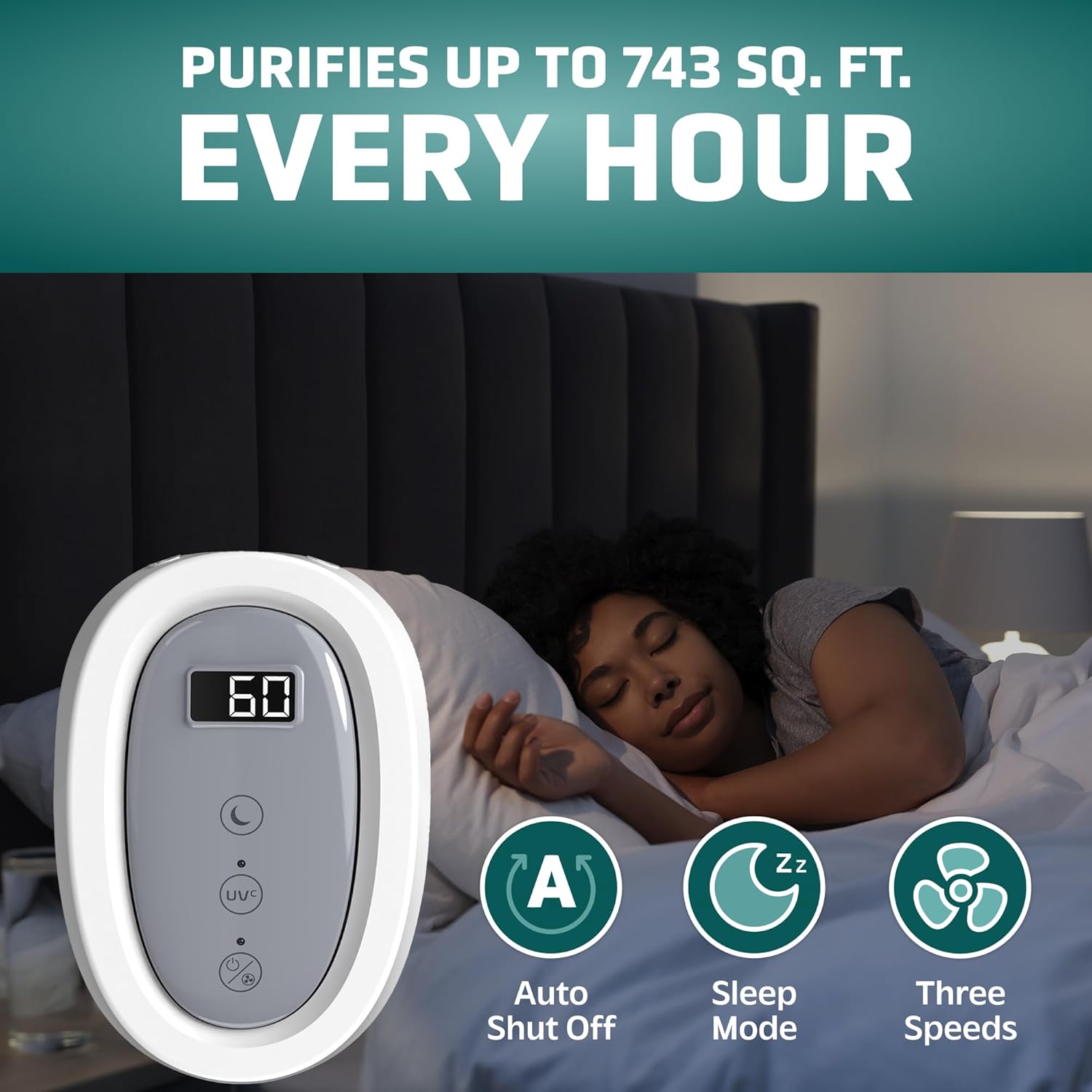 GermGuardian Air Purifier for Home, for Wildfire Smoke, Pets, Pollen, Odor, Mold Spores, Large Rooms Up to 743 Sq. Ft., with HEPA Pure Air Filter, UV-C Light, Air Quality Sensor, 22", AC4880W, White