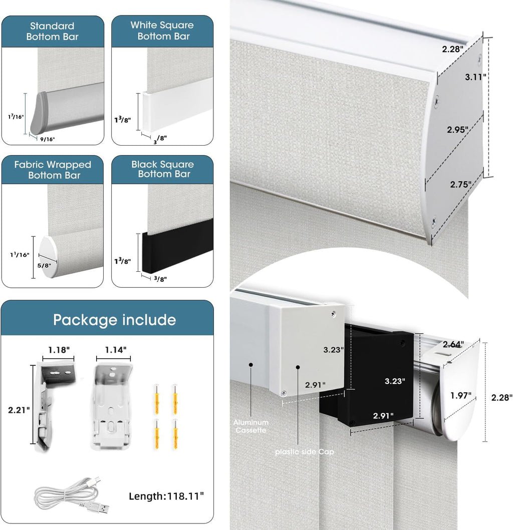 SmartWings Motorized 100% Blackout Shades Blinds, Custom Size, Cordless Window Shades with Rechargeable Battery, Work with Matter/Apple HomeKit, Alexa, Thread/Zigbee, Remote Optional, Vigor White