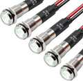5Pcs 8MM (5/16'') Indicator Light led Indicator 110V 220V Metal Pilot Lamp Lights Aluminum Black Anodized Waterproof ip67 Red Signal Lamp Light(110V-Brass Nickel Plated-White 5Pcs)