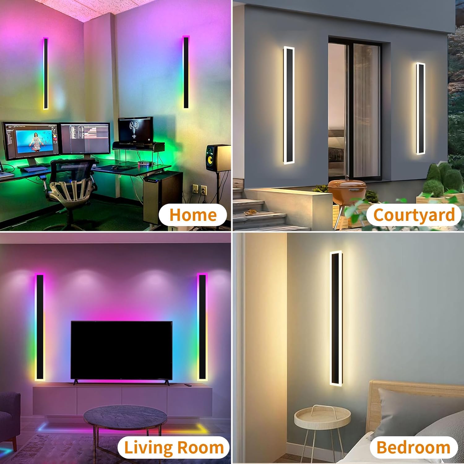 2 Pack Outdoor RGB Long Wall Lights, 39.4inch Wall Lights RGB/Warm/White Dimmable Modern Led Wall Lighting, Ip65 Waterproof Wall Sconce with Remote APP Control for Outdoor/Indoor Party Gathering