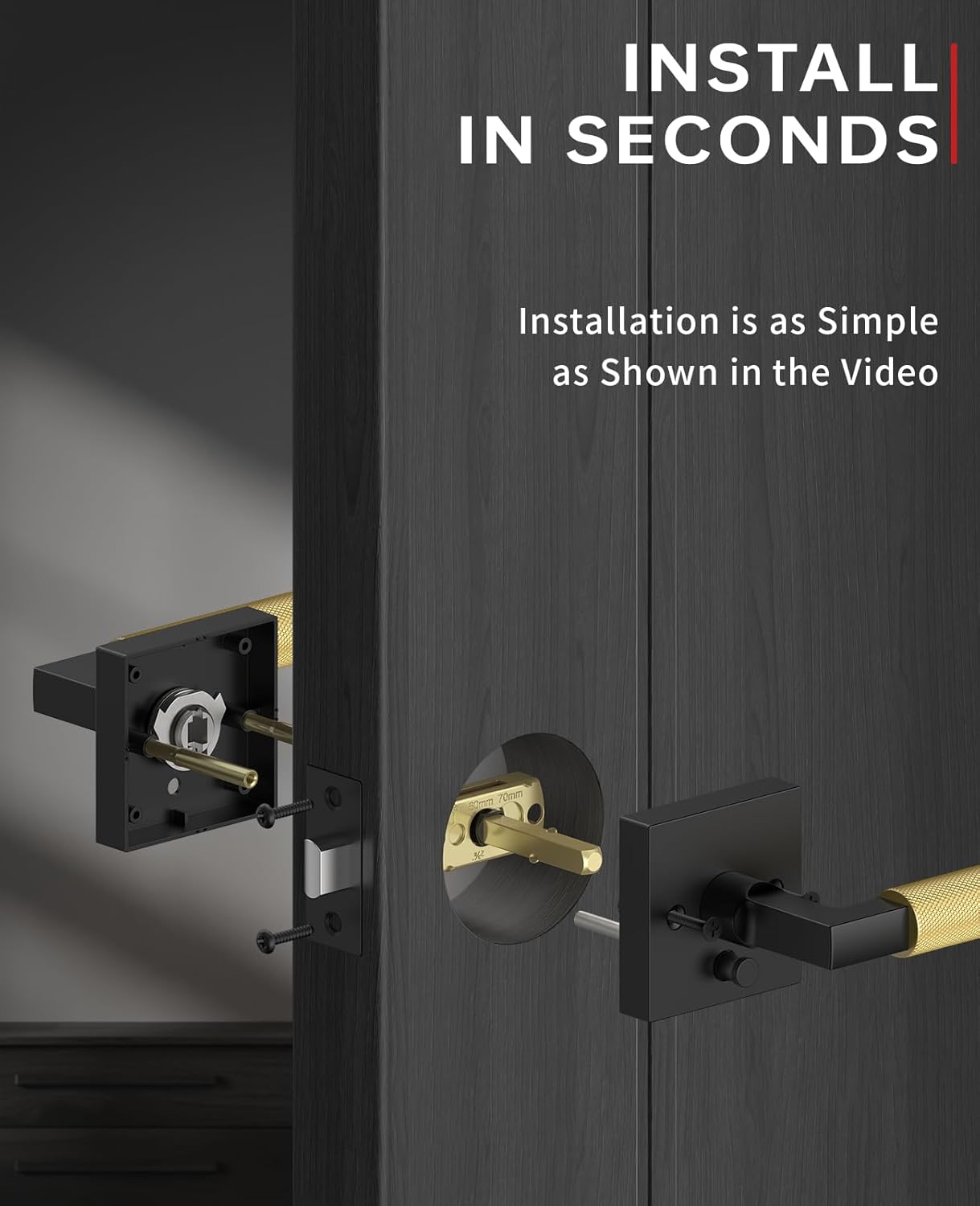 Asidrama 4 Pack Privacy Black and Gold Door Handles, Door Lever with Door Knobs Indoor for Bedroom or Bathroom, Heavy Duty Door Handles Interior with Locks for Left Right Sided Doors