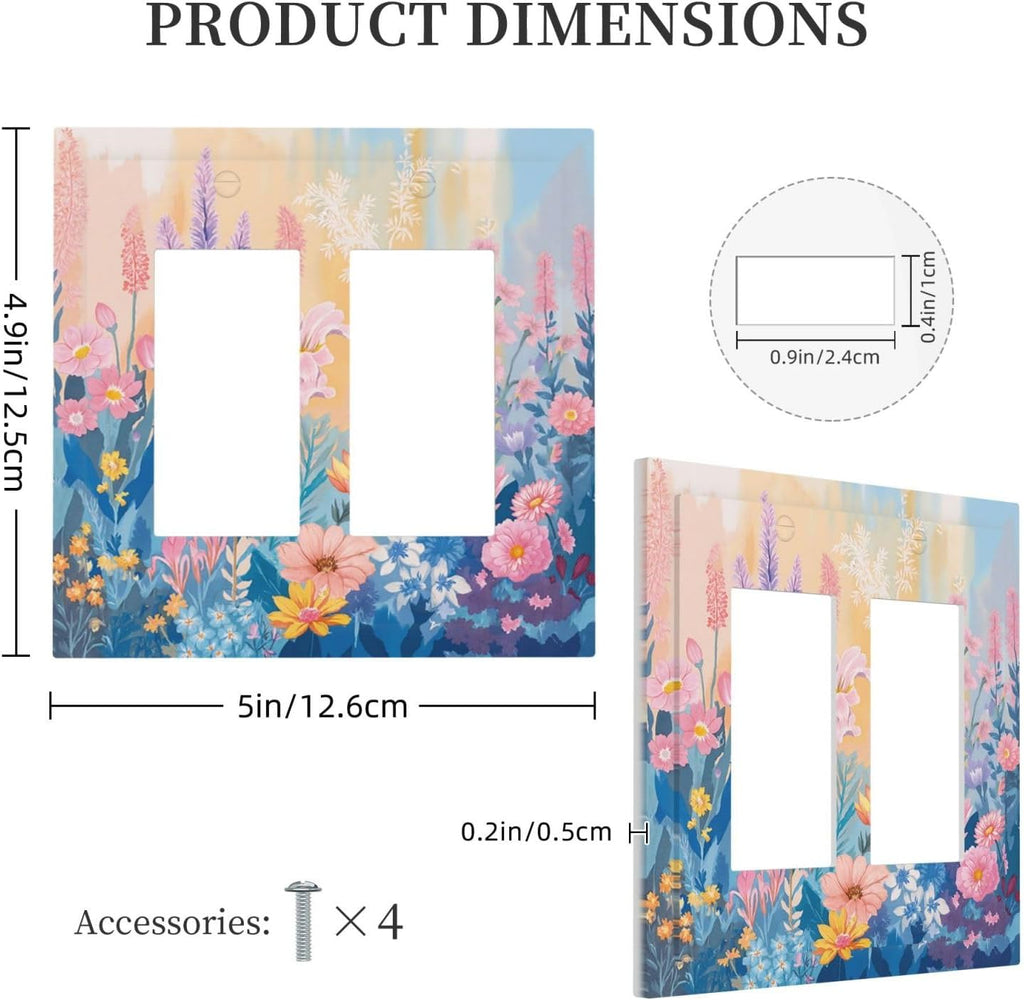 Decorative Outlet Covers Colorful Watercolor Flowers Wildflower Plants 2 Gang Double Rocker Light Switch Cover Plate Electrical Switch Plate Cover Decorate GFCI Wall Plate for Bathroom Home Decor