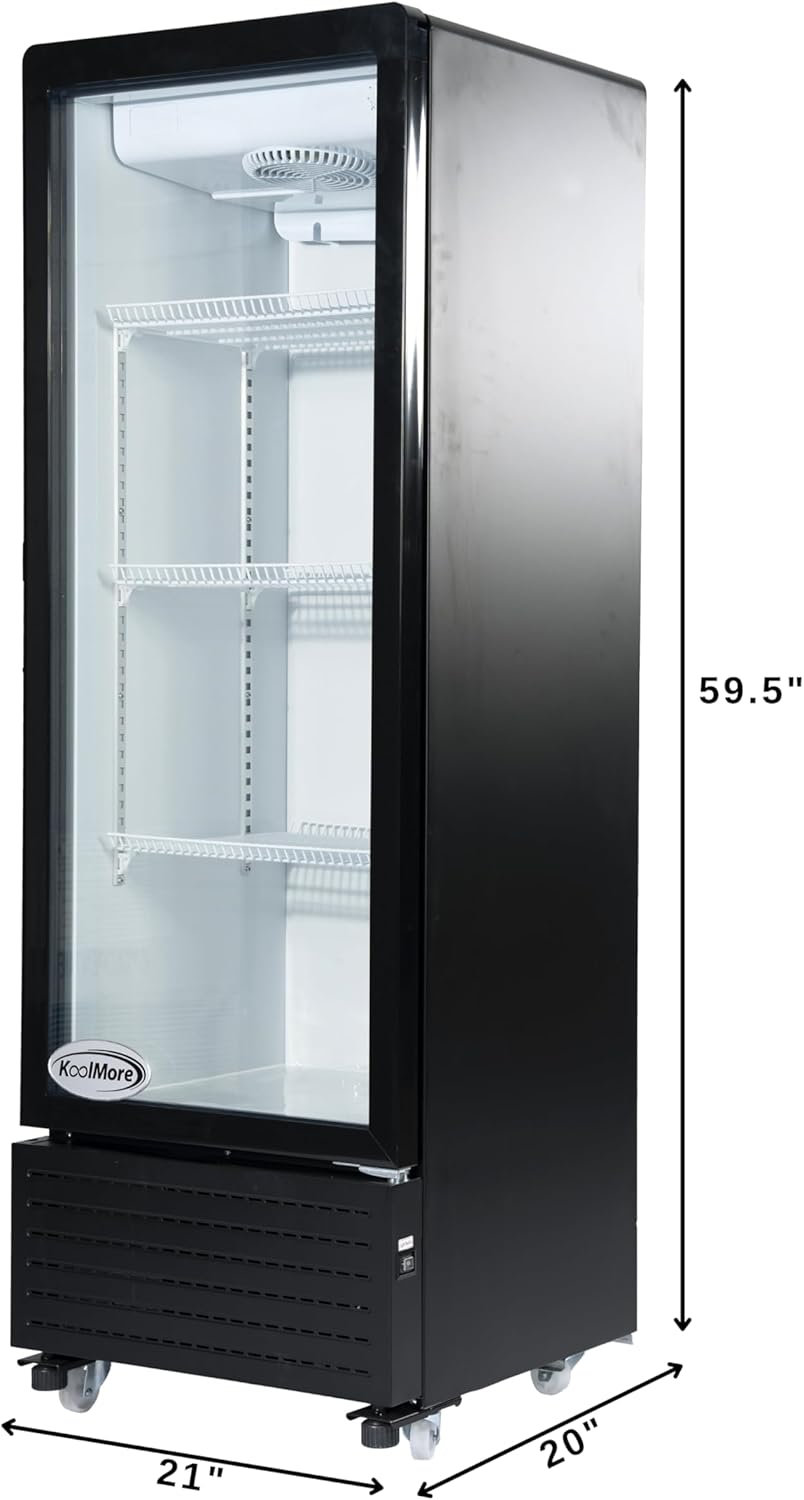 KoolMore 21 in. One Glass Door Commercial Display Merchandiser Refrigerator Cooler in Black, ETL Listed, 8 cu. ft. (KM-MDR-1GD-8C)