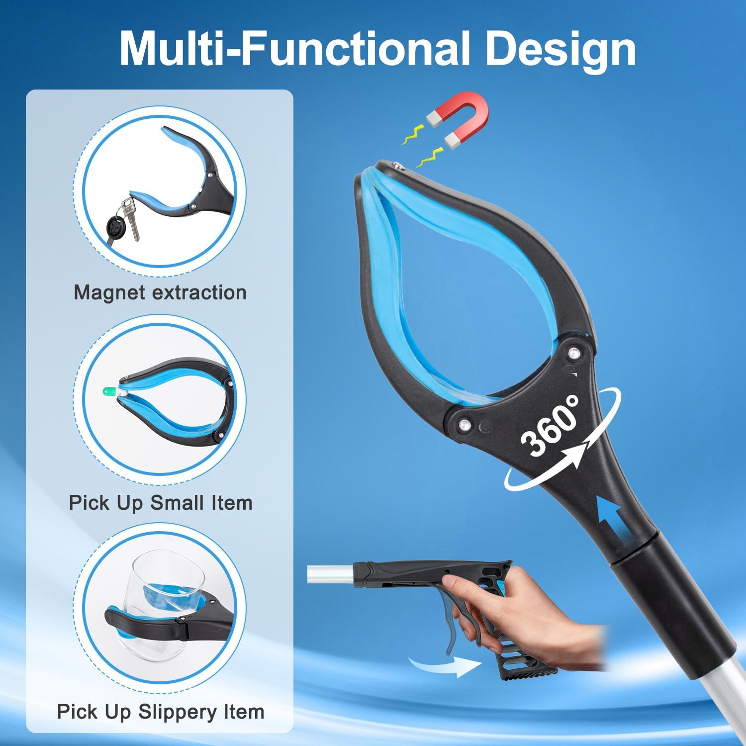 Grabber Reacher Tool - 32” Extra Long Foldable Gripper and Reaching Tool - Heavy Duty Pick Up Stick Grabbers for Seniors, Trash, Surgery Recovery Must Haves Gifts (Blue+Orange 2P)