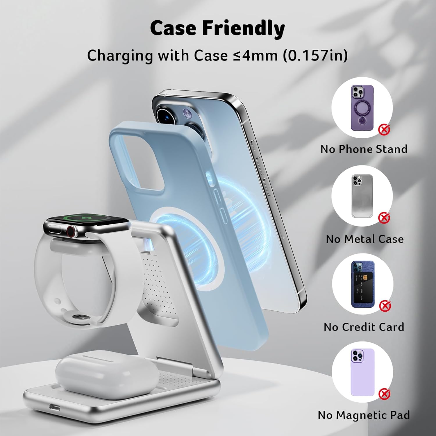 Acer 3 in 1 Charging Station for iPhone, Wireless Charger Stand,15W Fast MagSafe Charger for iPhone 17 16 15 14 13 12 Series-Apple Watch 10 9 8 7 6 5 4 3 2 SE and Ultra Series-Airpods 4 3 2 Pro Series