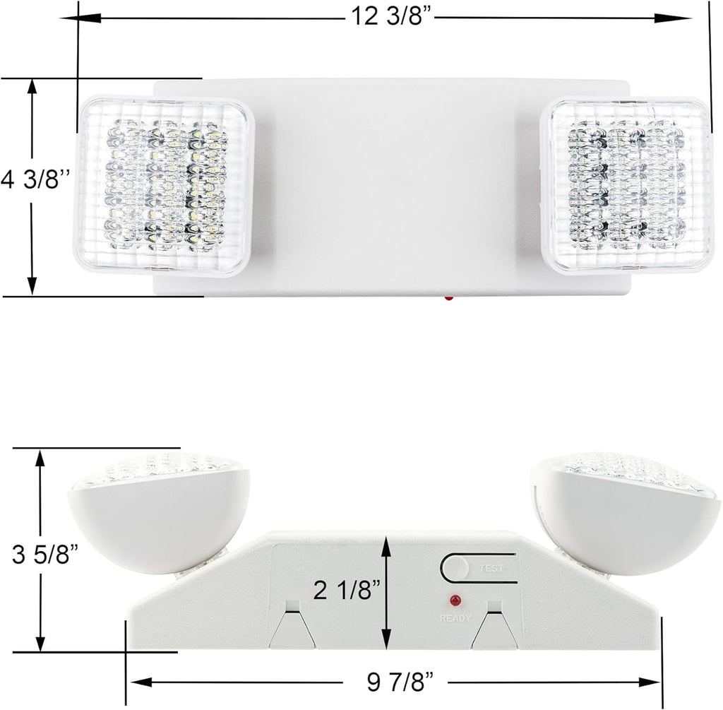 LIT-PaTH LED Emergency Lighting Fixtures with 2 LED Heads and Back Up Batteries- US Standard Exit Light, UL 924 and CEC Qualified, 120/277 Voltage, 2-Pack