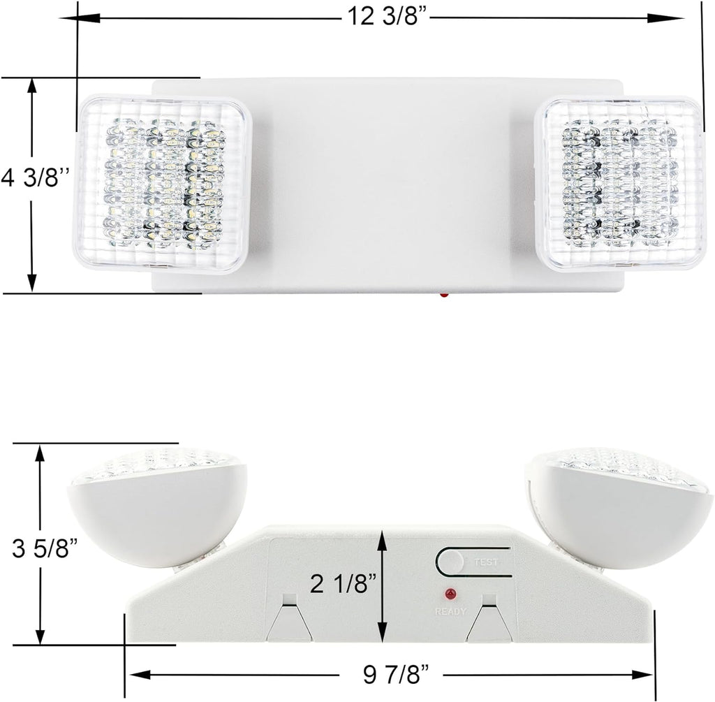 LIT-PaTH LED Emergency Lighting Fixtures with 2 LED Heads and Back Up Batteries- US Standard Exit Light, UL 924 and CEC Qualified, 120/277 Voltage, 12-Pack