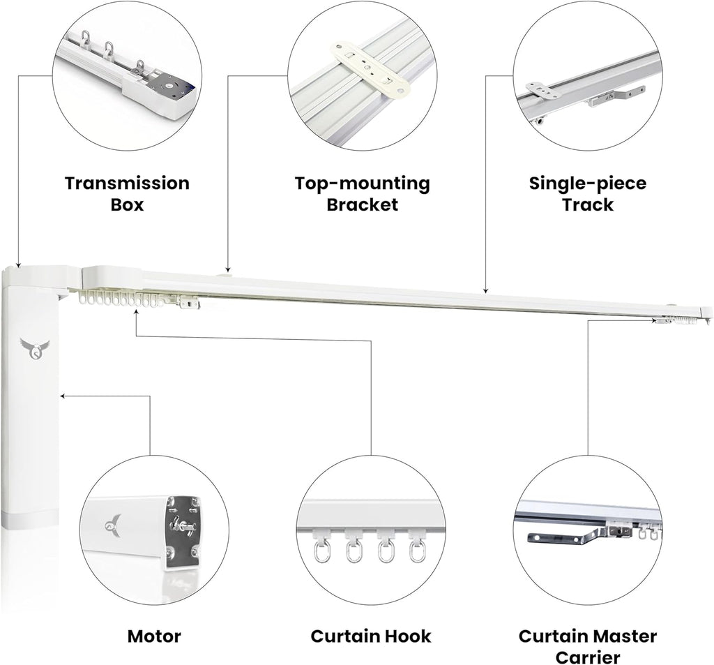 Osprey Smart Curtain Track, Single-Piece Motorized Rod, Adjustable Length, Quiet Heavy-Duty Motor, Remote & App Control, Compatible with Alexa & Google Assistant, Ceiling or Wall Mounted