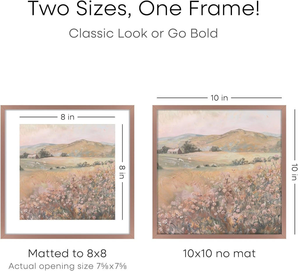 Homeforia 10x10 Mocha Picture Frame, High End Metal 10 by 10 Square Frames with Mat 8 x 8 Opening, 10by10 Poster Frames Matted to 8x8 Photo, Wall or Tabletop Frames, Tempered Glass, Wall Kit, Set of 1