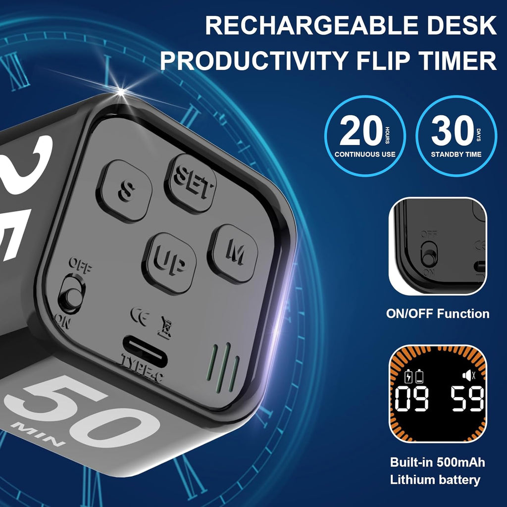 Rotating Visual Pomodoro Timer 5, 25, 10, 50 Min Custom Countdown, Rechargeable Cube Desk Productivity Flip Timer with Detachable Silicone Case, Ideal for ADHD Tool Study Work School (Green)