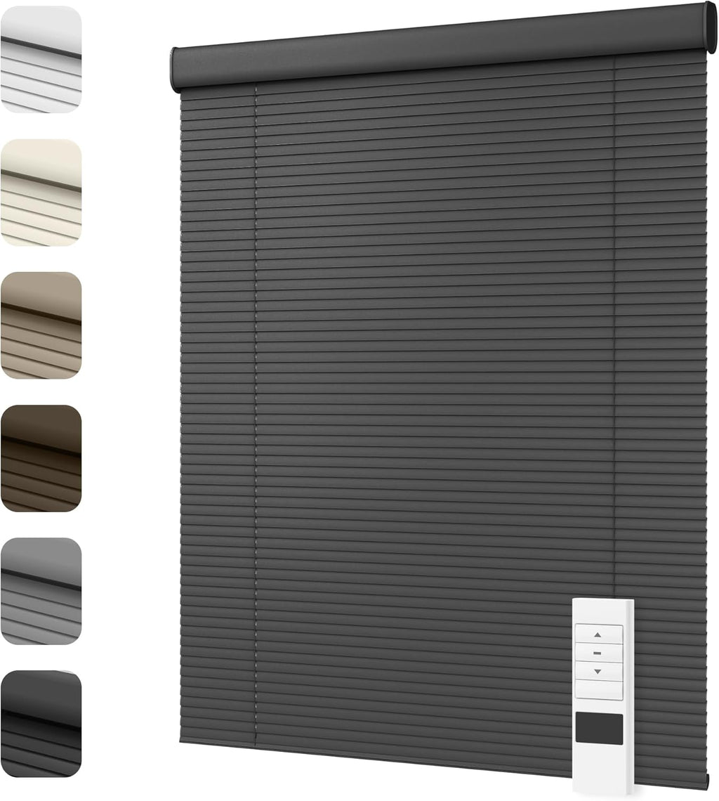 Motorized Cordless Aluminum Blinds with Remote, Automatic Room Darkening Horizontal Blinds for Indoor Windows, Light Adjustment Waterproof Blinds, Customized for Home Office, Black