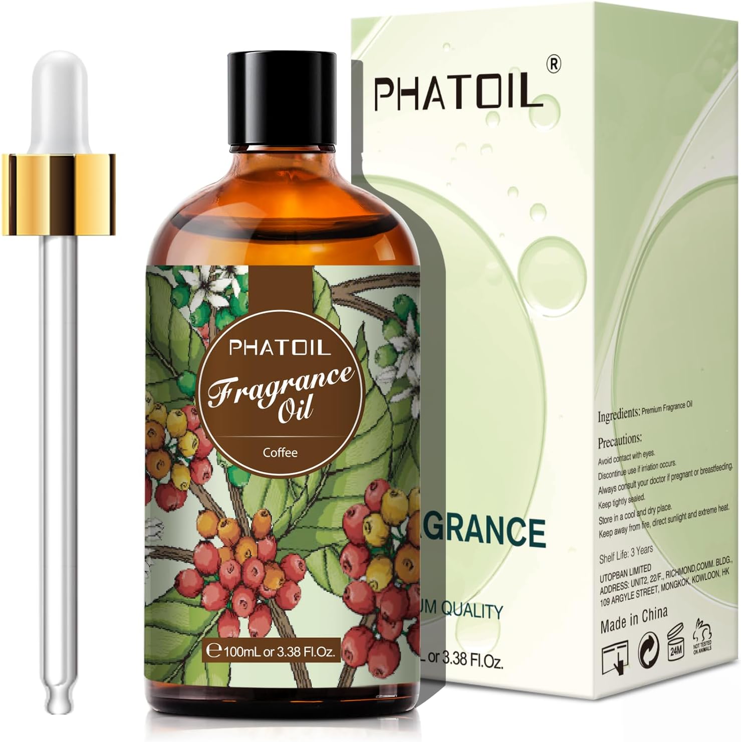 PHATOIL 3.38FL.OZ Coffee Fragrance Oils for Aromatherapy, Essential Oils for Diffusers for Home, Perfect for Diffuser, DIY Candle and Soap Making, DIY Scented Products - 100ml