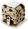Cow Print Heated Blanket Twin-Heating Electric Blanket Twin with 10 Heat Levels & 10 Hours Auto-Off, Cozy Soft Fleece Sherpa, Washable, 62 x 84 Inches Cow Print Apricot