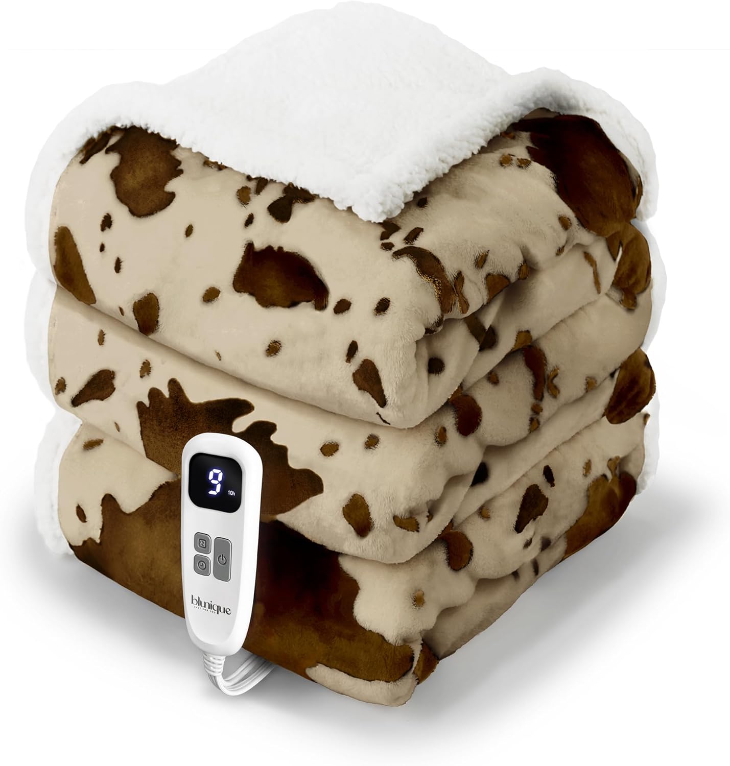 Cow Print Heated Blanket Full-Heating Electric Blanket Full with 10 Heat Levels & 10 Hours Auto-Off, Cozy Soft Fleece Sherpa, Washable, 72 x 84 Inche Cow Print Apricot