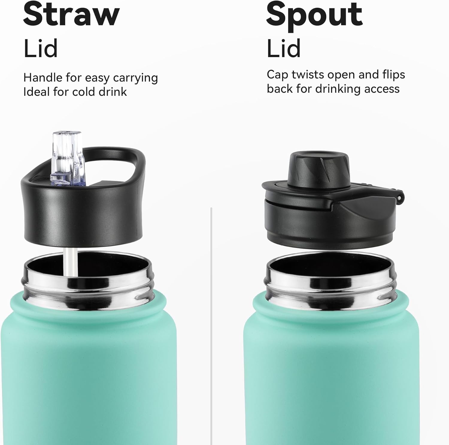 16 oz Insulated Water Bottle with Straw Lids, Stainless Steel Kids Water Bottles for School, Double Wall Vacuum Metal Water Bottle with Straw & Wide Mouth Lid, Gradient Green 4 Pack