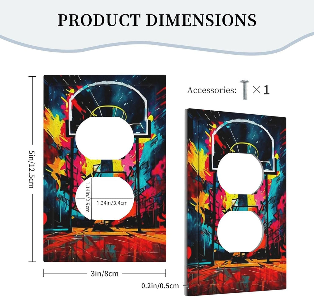Colorful Graffiti Basketball Sport Basket Hippie Single Duplex Wall Plate Covers Light Switch Cover 1 Gang Outlet Plate Decorative Switchplate Covers Electrical Faceplate for Country Bathroom