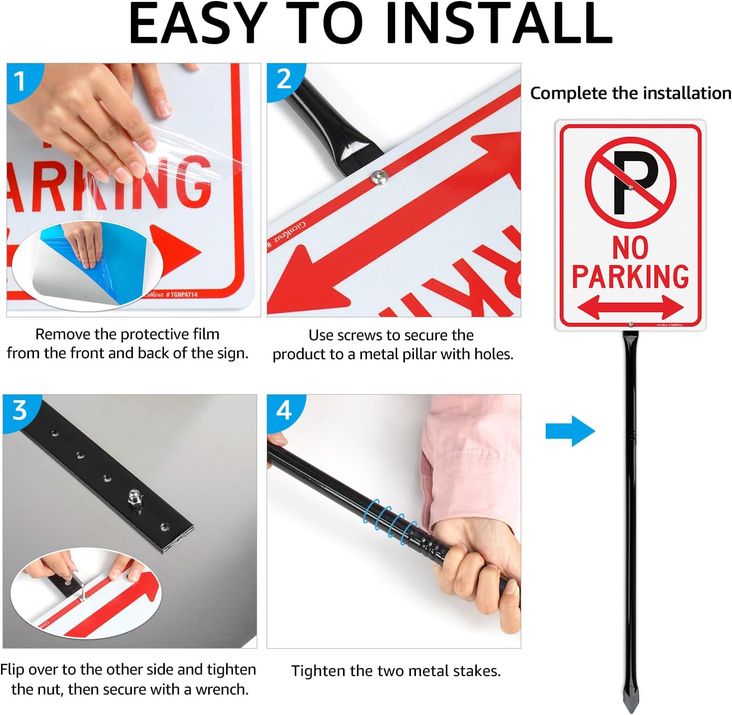 GicnKeuz Large No Parking - 14"x10" No Parking Signs with 36" Heavy Duty Metal Stakes, .040 Aluminum Reflective Signs, Fade Resistant/Waterproof, Including Screws, Easy to Install, Outdoor Use (1 Pack)
