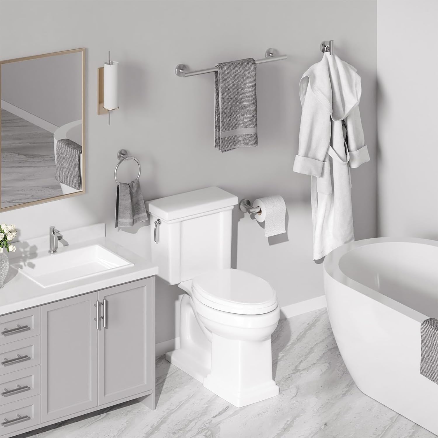 USHOWER Brushed Nickel Bathroom Hardware Set, Modern 18-Inch Towel Bar Set Wall Mounted, Durable SUS304 Stainless Steel Bathroom Accessories Set, 4-Piece